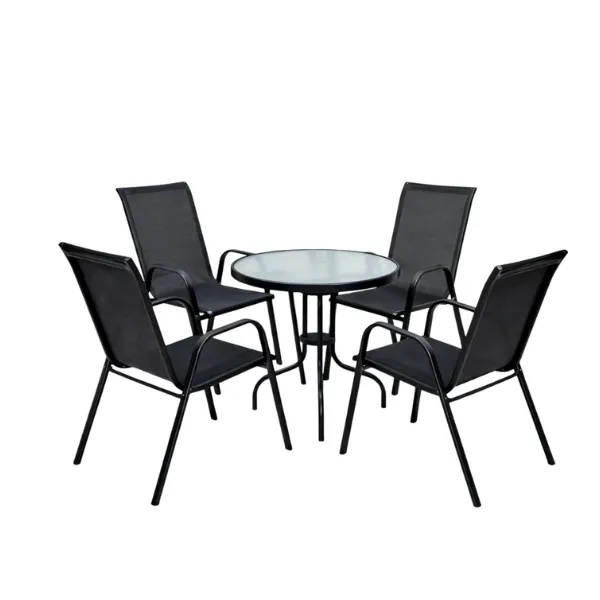 5-Pcs Black Steel & Glass Outdoor Patio Dining Set