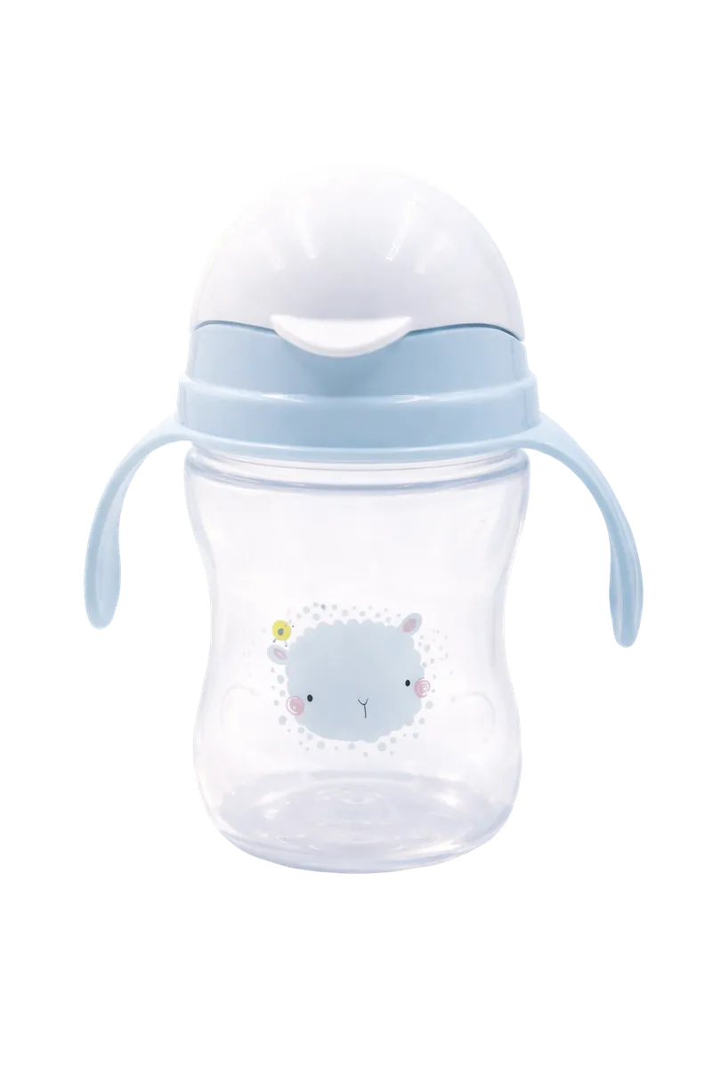 260ml Spill-Proof Baby Sippy Cup with Slide-Top Straw & Handles - Blue