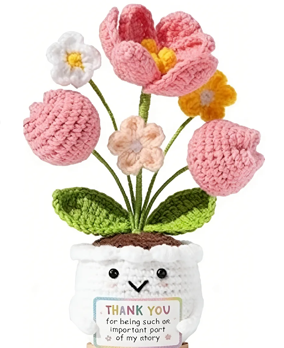 Positive Tulip Emotional Support Crochet with Card, Gift for Mom Teacher