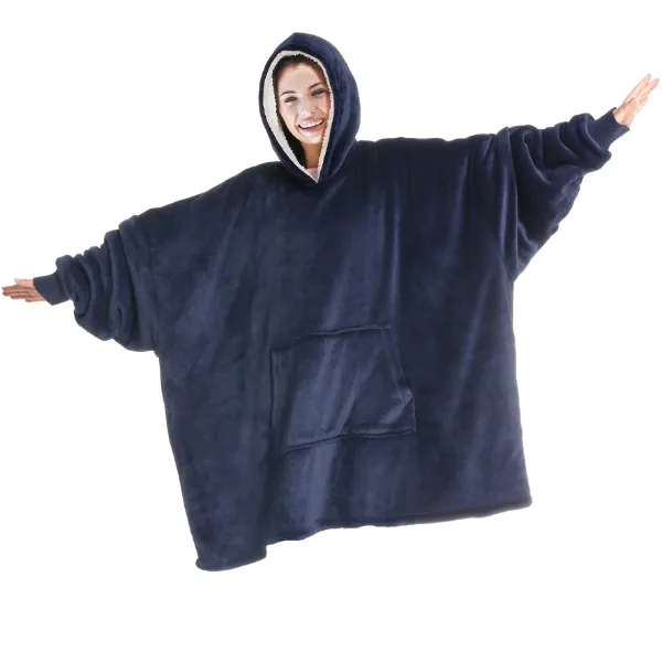 Unisex Plush Blanket Hoodie - Navy