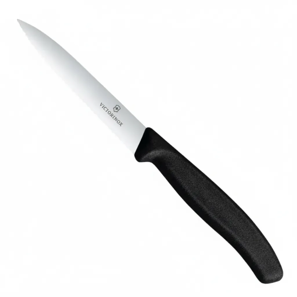 Victorinox 10 cm Serrated Paring Knife with Ergonomic Black Handle