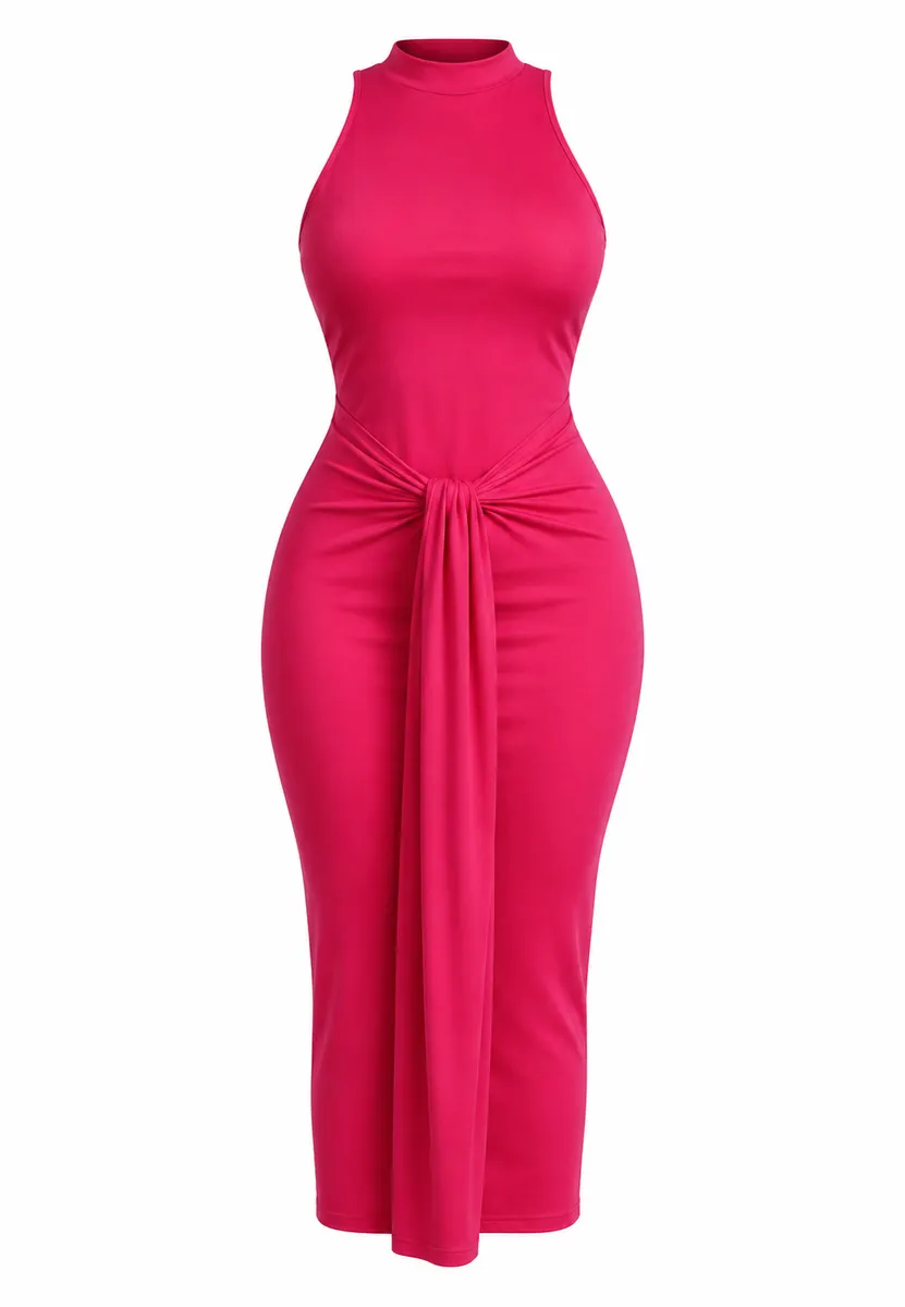 Fashionable Bodycon Pink Ankle Dress - M