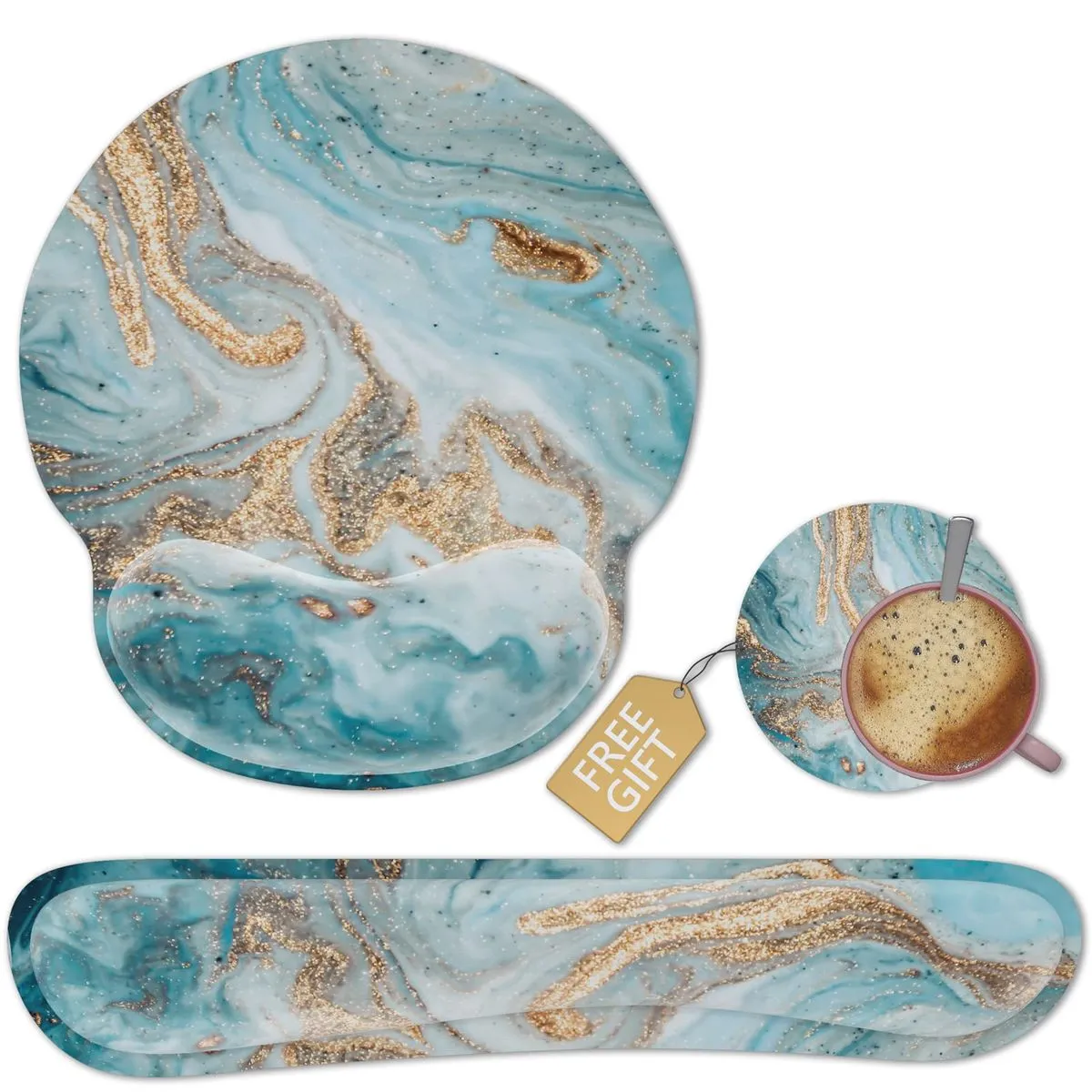 Keyboard Mouse Pad Set Ergonomic Memory Foam Mousepad for Typing - Gold