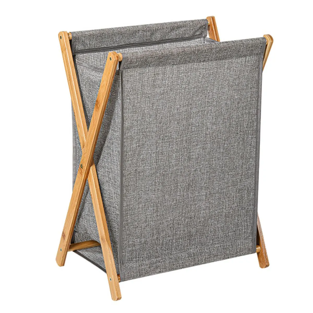 Wooden Laundry Hamper Folding Laundry Basket X Frame Basket Washable Basket - Grey