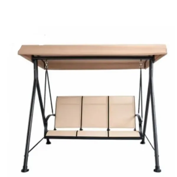 Outdoor 3-Seater Patio Swing Chair with Canopy, Beige, Steel Frame