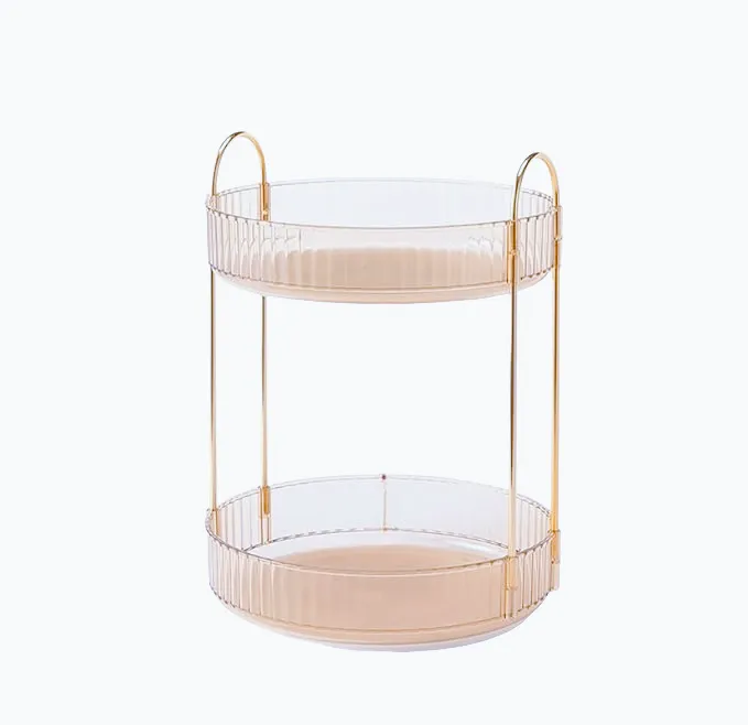 360 Degree Rotating Makeup Organizer bathroom kitchen storage stand 2 tier - Gold