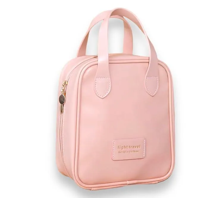 HandBag PU Cosmetics Bag Waterproof Portable Travel Toiletry Bag Pink