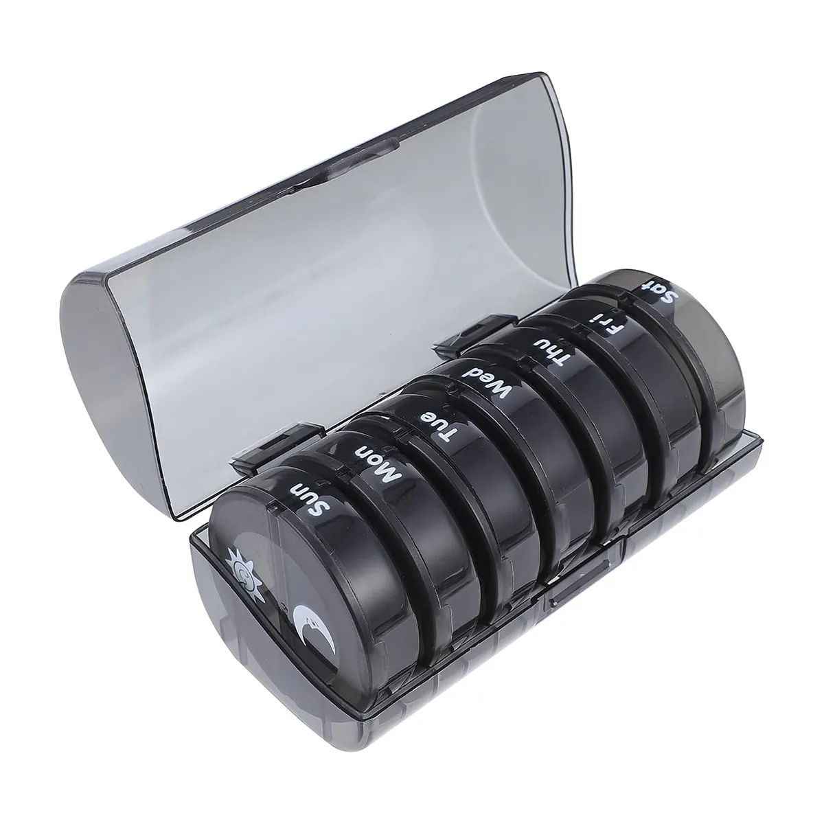 Pill Boxes 7-Day Pill Organizer with 2 Compartments Portable Pill Container - Black