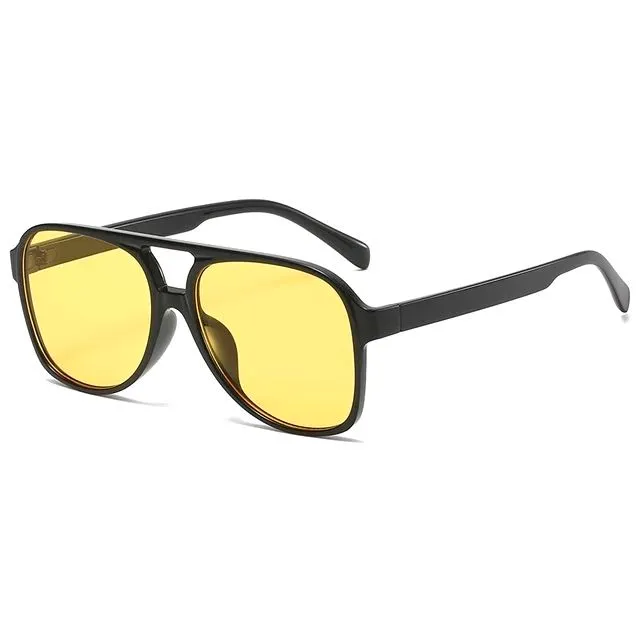 Tinted Vintage Frame Sunglasses - Black, Yellow