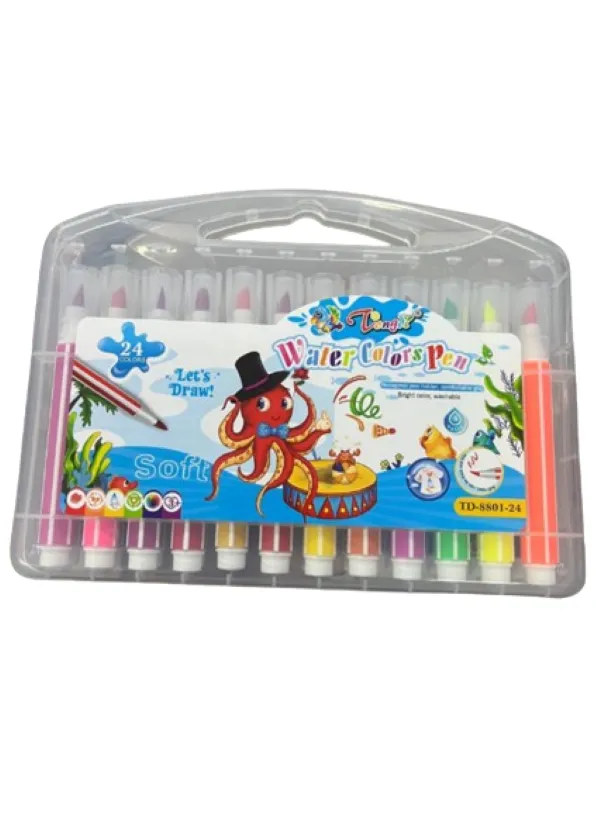 TongDi Water Colours Pen Set - 24 Colors (Soft Tip, Plastic Case)