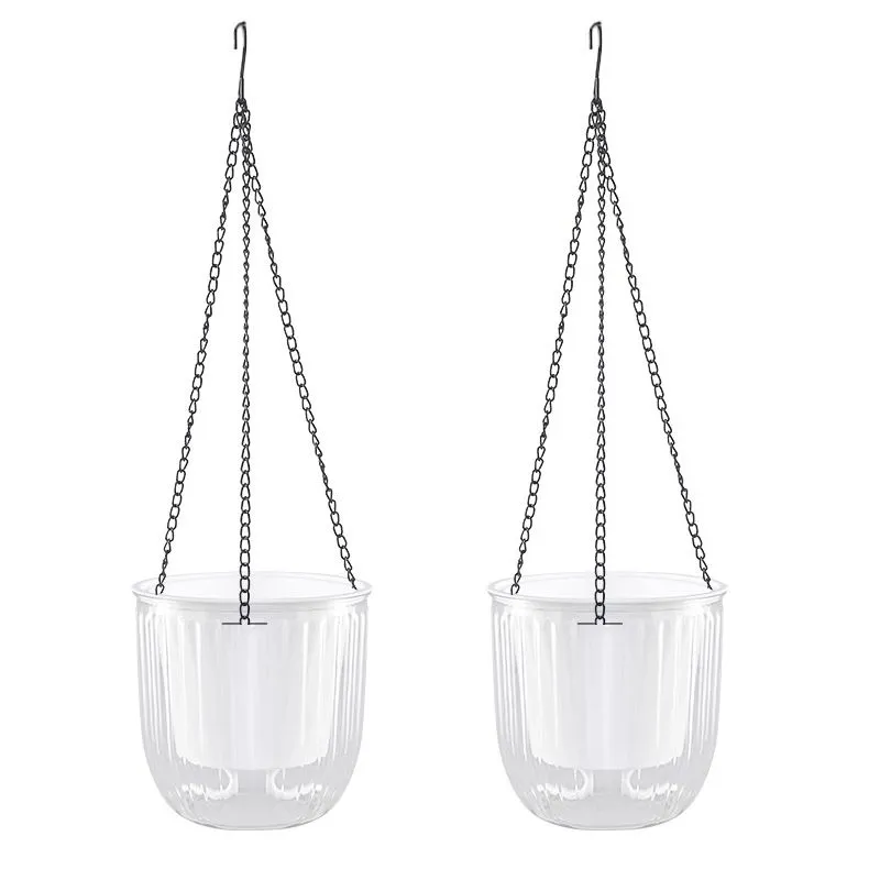 2 Pieces Hanging Planters Indoor Flower Pots, 6.5 Inch Outdoor Plant Hanger - Transparent