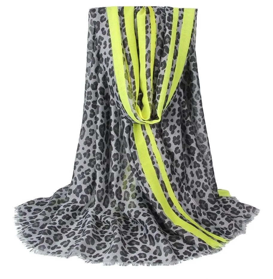 Lady's Satin Silky Scarf/Shawl Wrap with Leopard Pattern - Grey