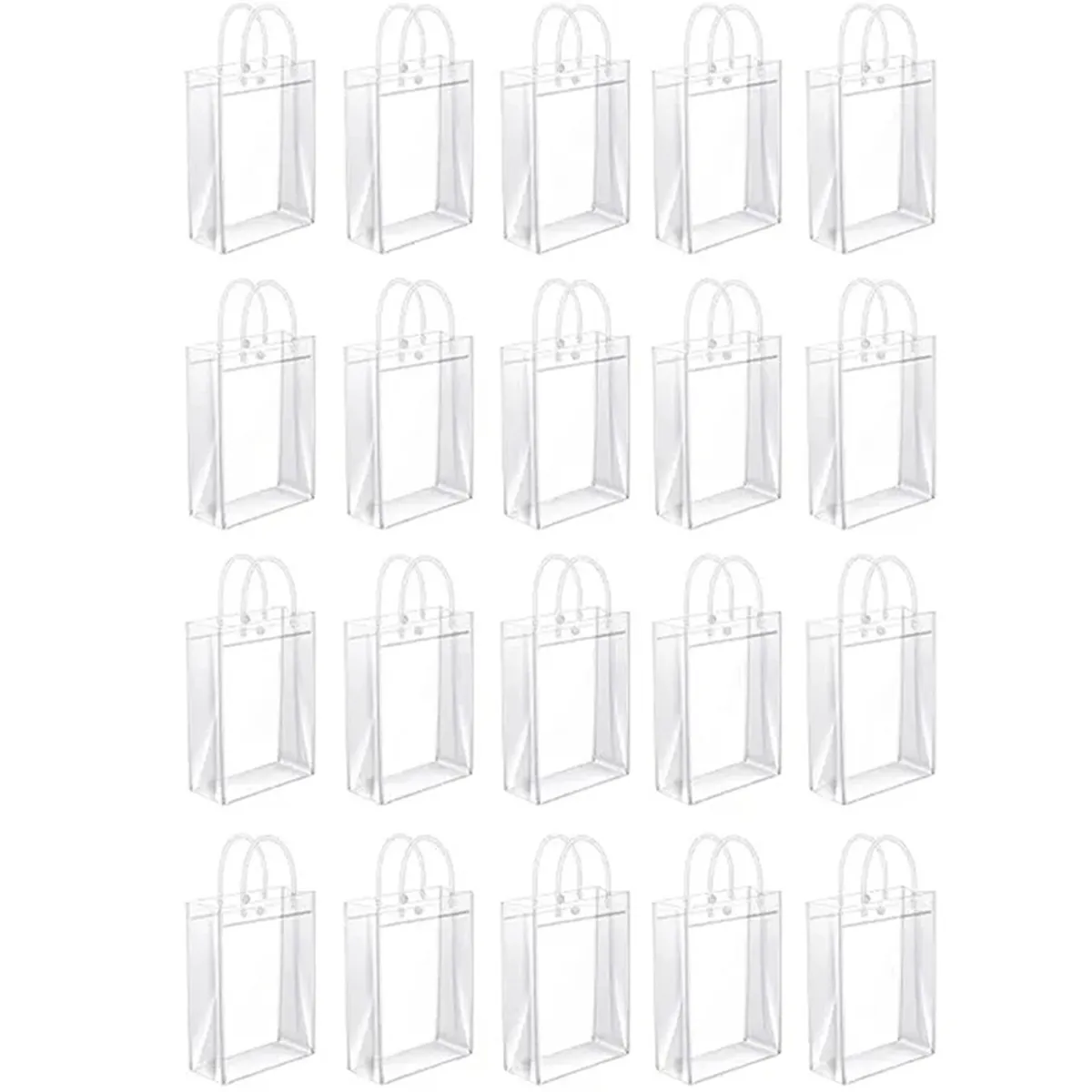 50PCS Clear PVC Gift Bags with Handles Reusable Plastic Wrap Tote Bags Tra