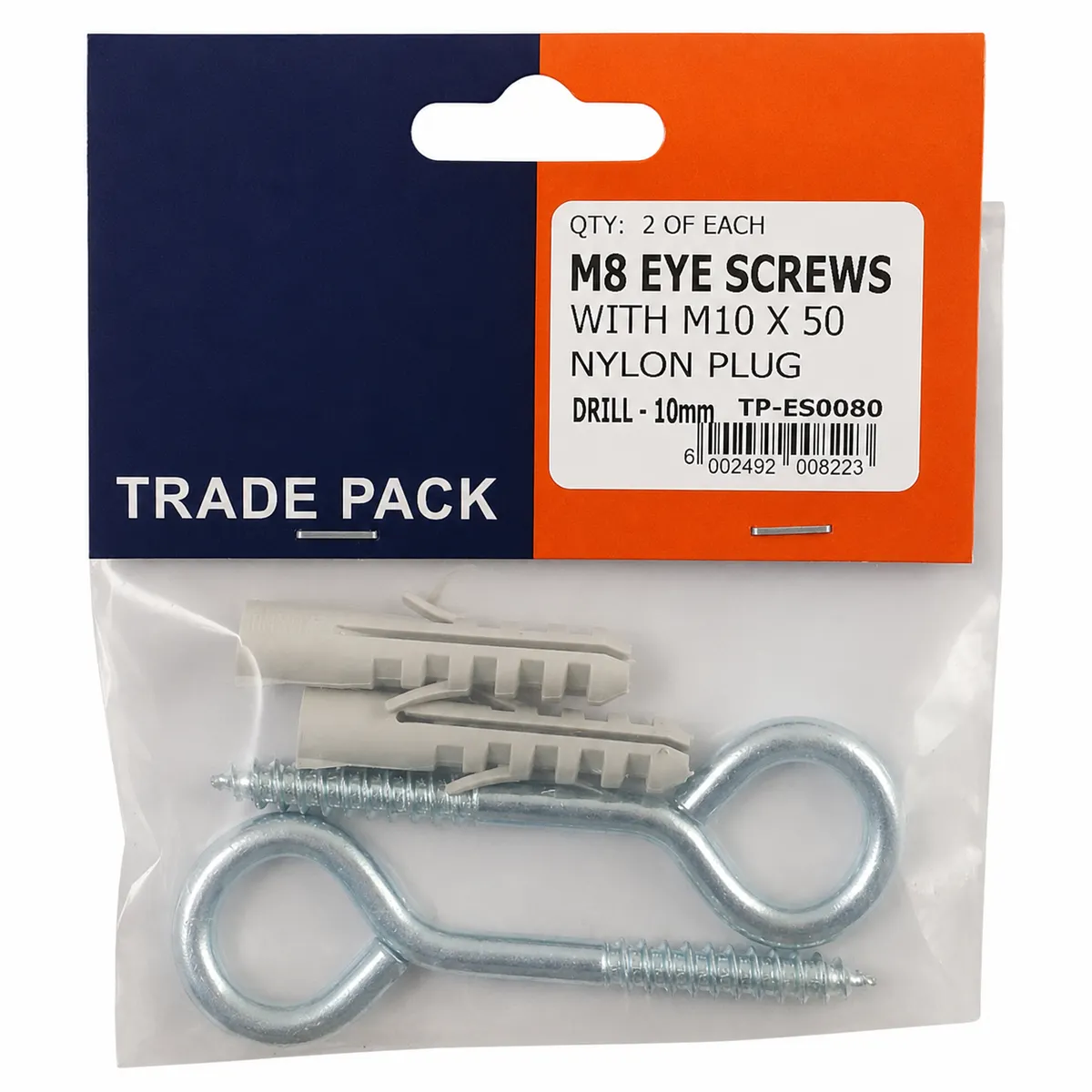 M8 Eye Screw Anchor With 10mm Nylon Plug - 2 Pack TP-ES0080