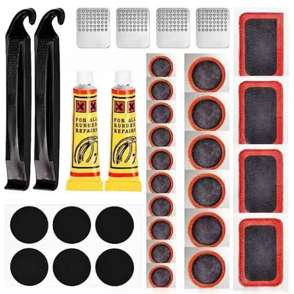 Bicycle Tire Patches Puncture Repair Tools Kit with Storage Box - 34 Pieces
