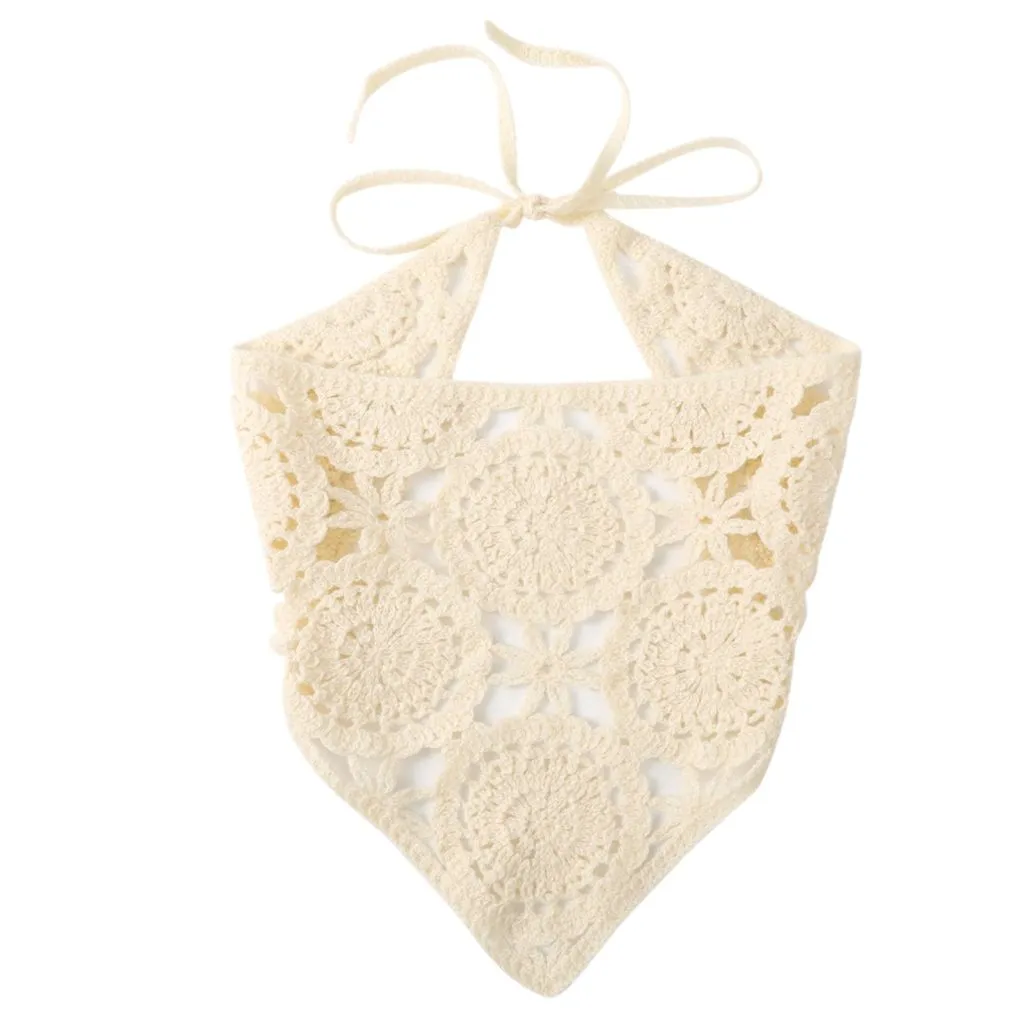 Fashion Knit Lace Crochet Triangle Scarf - Beige