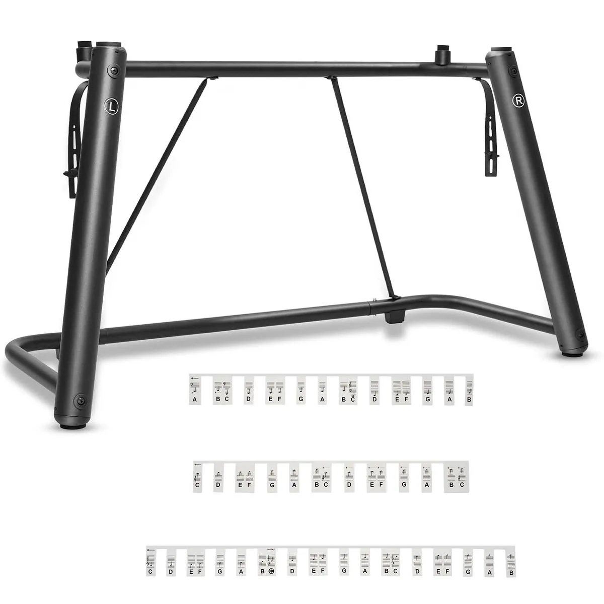 Reinforced U - Shaped Electronic Piano Stand with Piano Note Stickers - Black