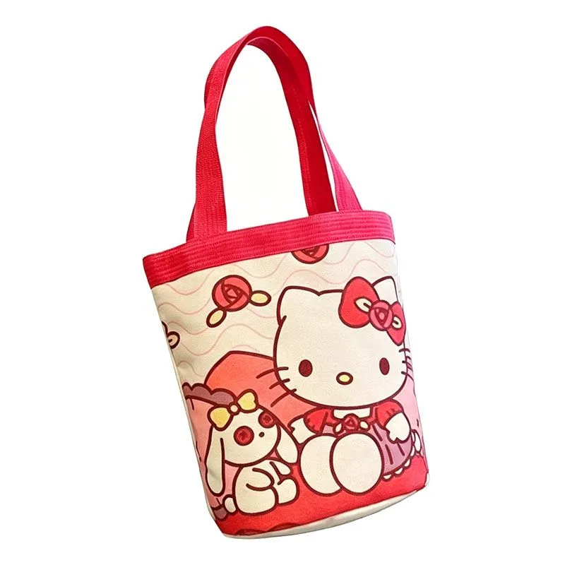 Cute Red Cat Doodle Canvas Tote Bag - Grocery and Lunch