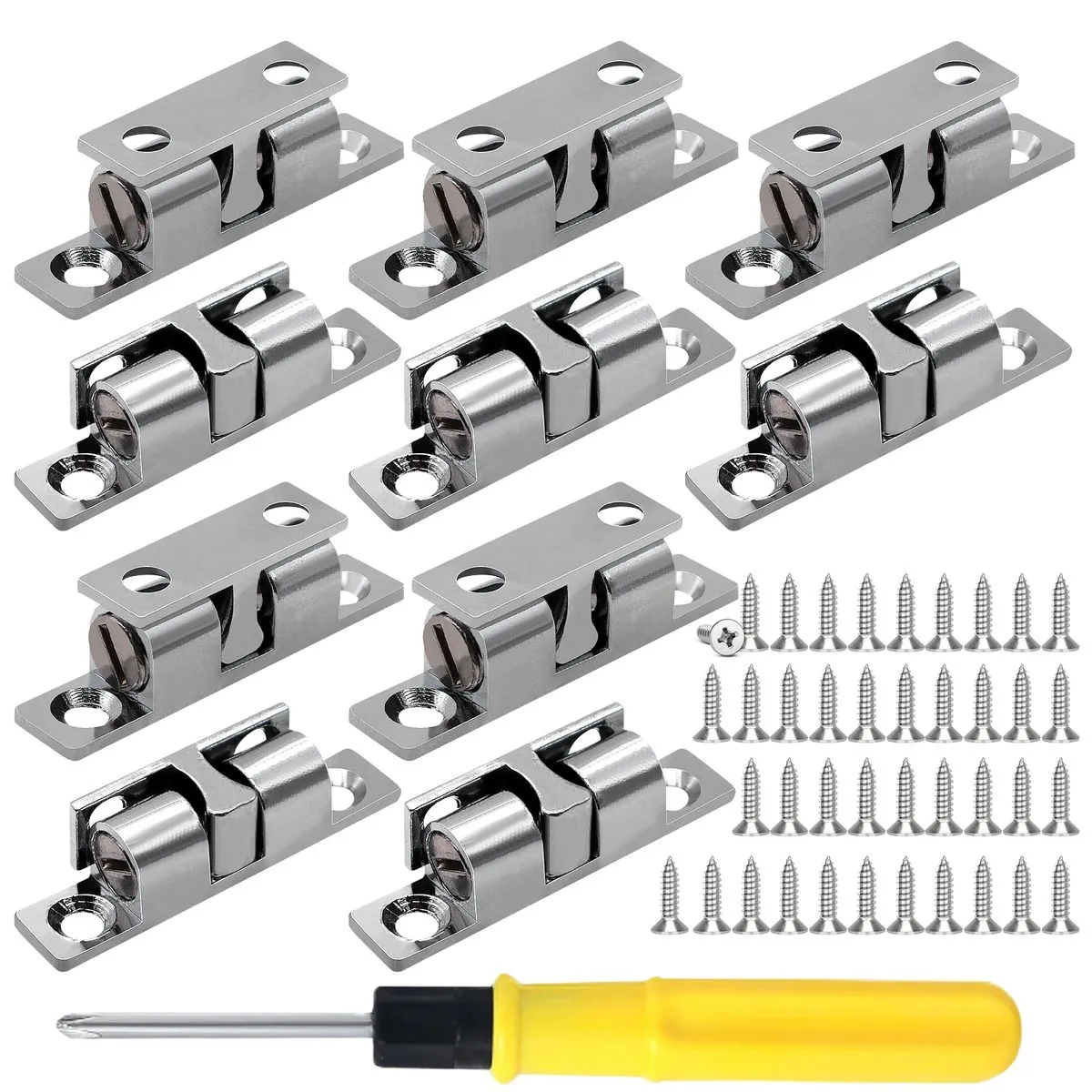 Ball Catch Adjustable Double-Ball Cabinet Door Catches - 10 Pieces - 48mm