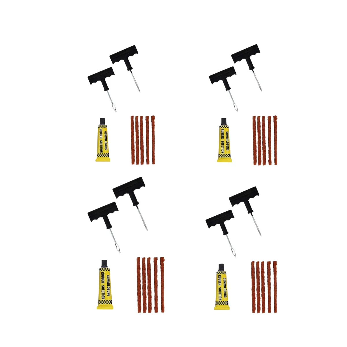 Set of 4 Universal Tubeless Tire Repair Kits with Patch Tools