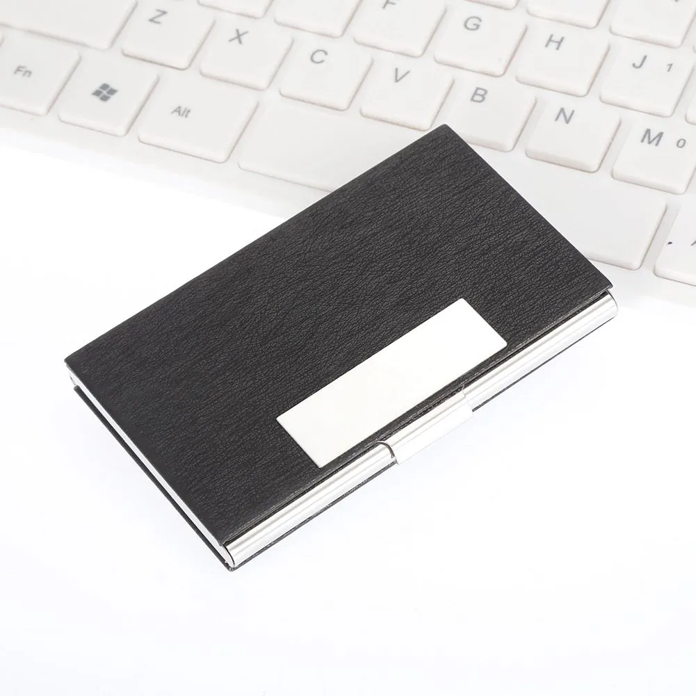 RFID Business Card Storage Case, Stainless Steel & PU, 9.5x6x1cm, Black