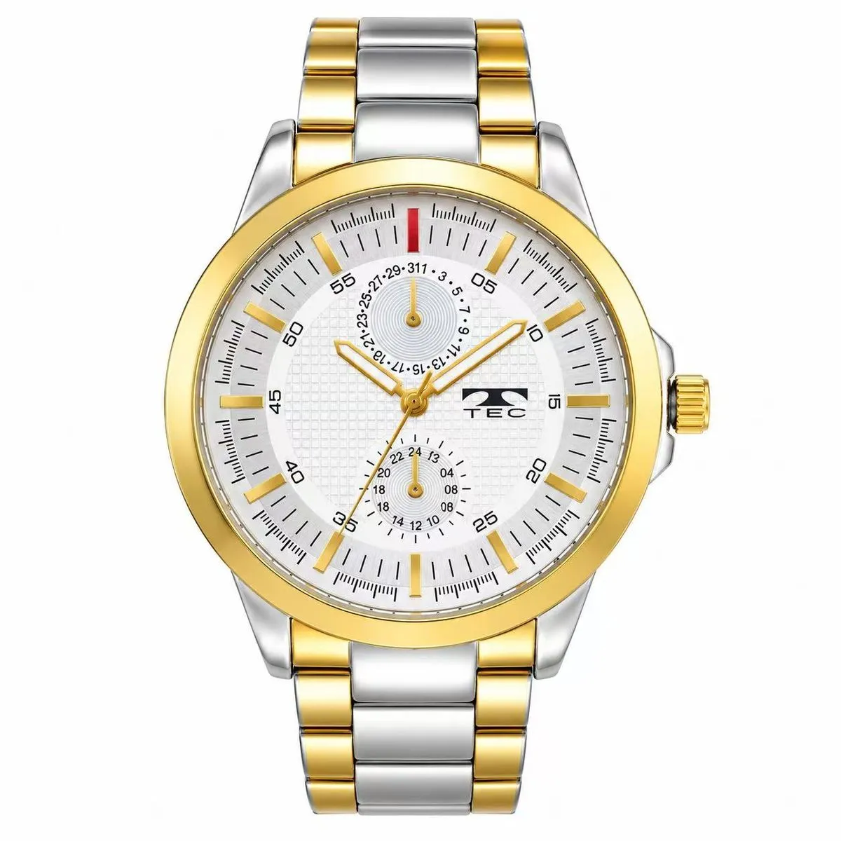TEC Men Silver Metal Button Formal, Leisure, Analogue