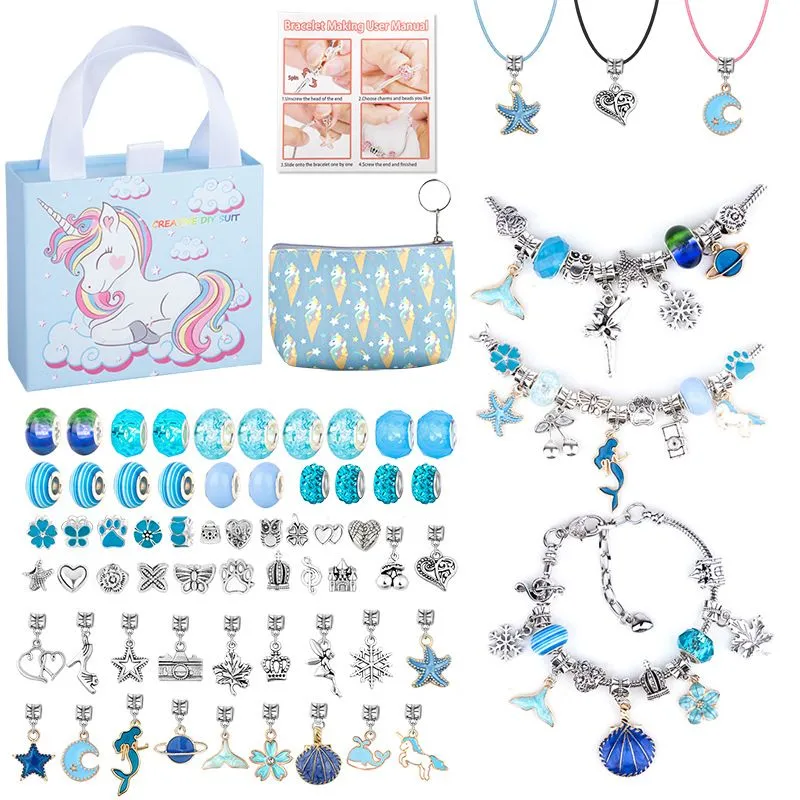 Jewelry Making Supplies Set Bracelet Making Beads Kit DIY Gift Girls - Blue