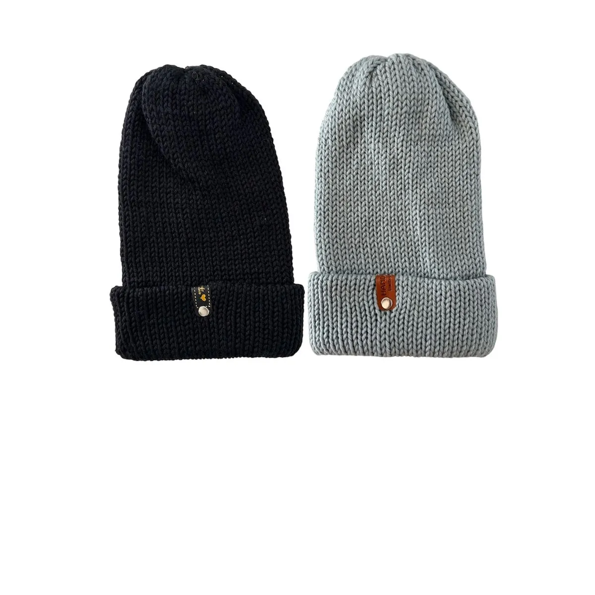 2 Double layer Pure Wool(Merino) Unisex Beanies - Black, Grey