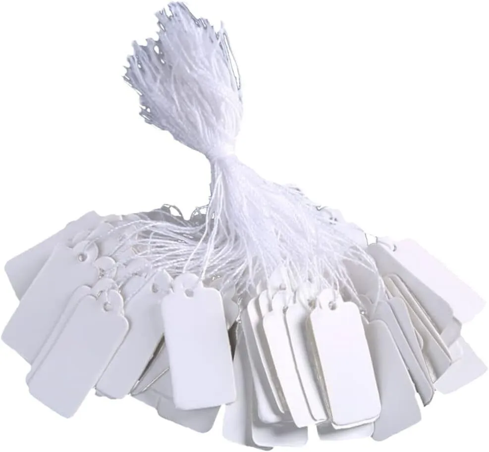 190pcs White Price Tags with Hanging String for Jewelry Clothing and Wine