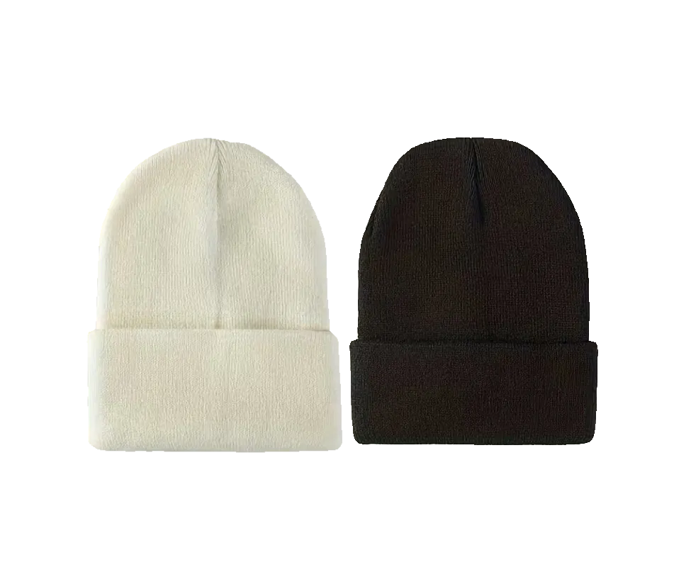 Lushea Supplies: Unisex Knit Beanies - Plain Set - 2 Pack - Black-White