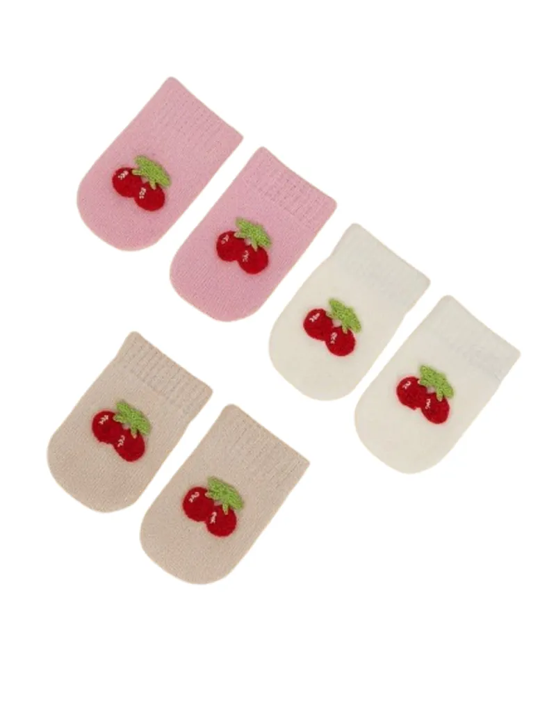 Cozy Kids Sweet Cherry Knit Mitten Set (3-Pair Pack)