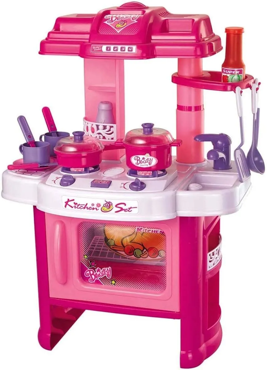 Kids Kitchen Play Set with Accessories and Light Sound Features - Pink