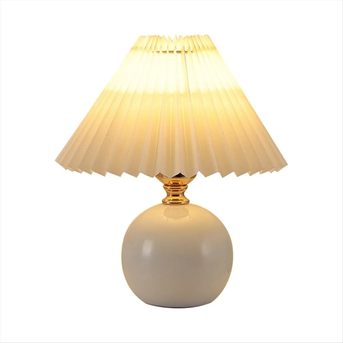 USB Retro Pleated Bedside Lamp Table Cute Desk for Bedroom