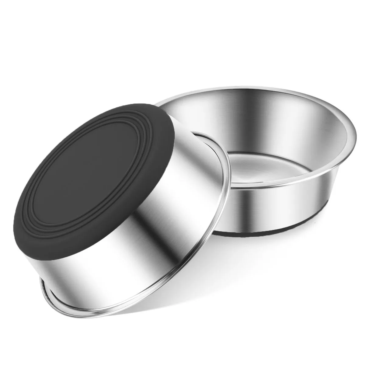 2Pcs Stainless Steel Dog Feeding Bowls With Non-slip silicone Bases(L-22cm)