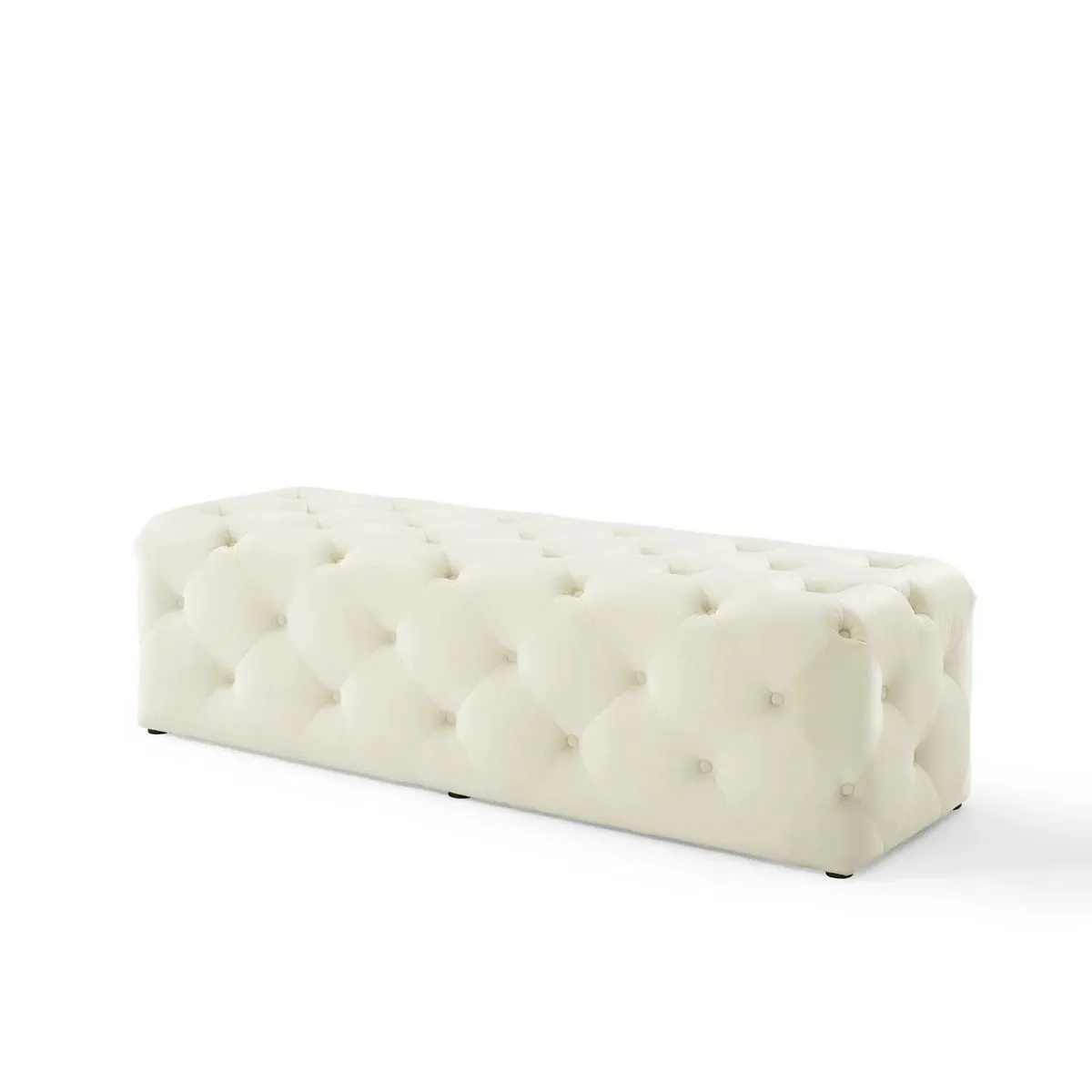 Amour Cream Tufted Button Entryway Performance Velvet Bench
