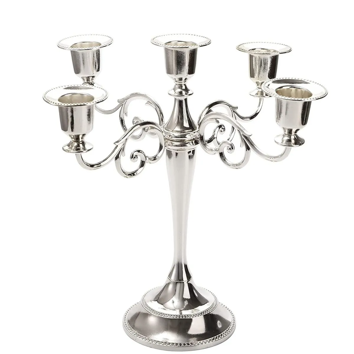 5-Arm Metal Candle Silver Candlestick for Family Gatherings, Weddings