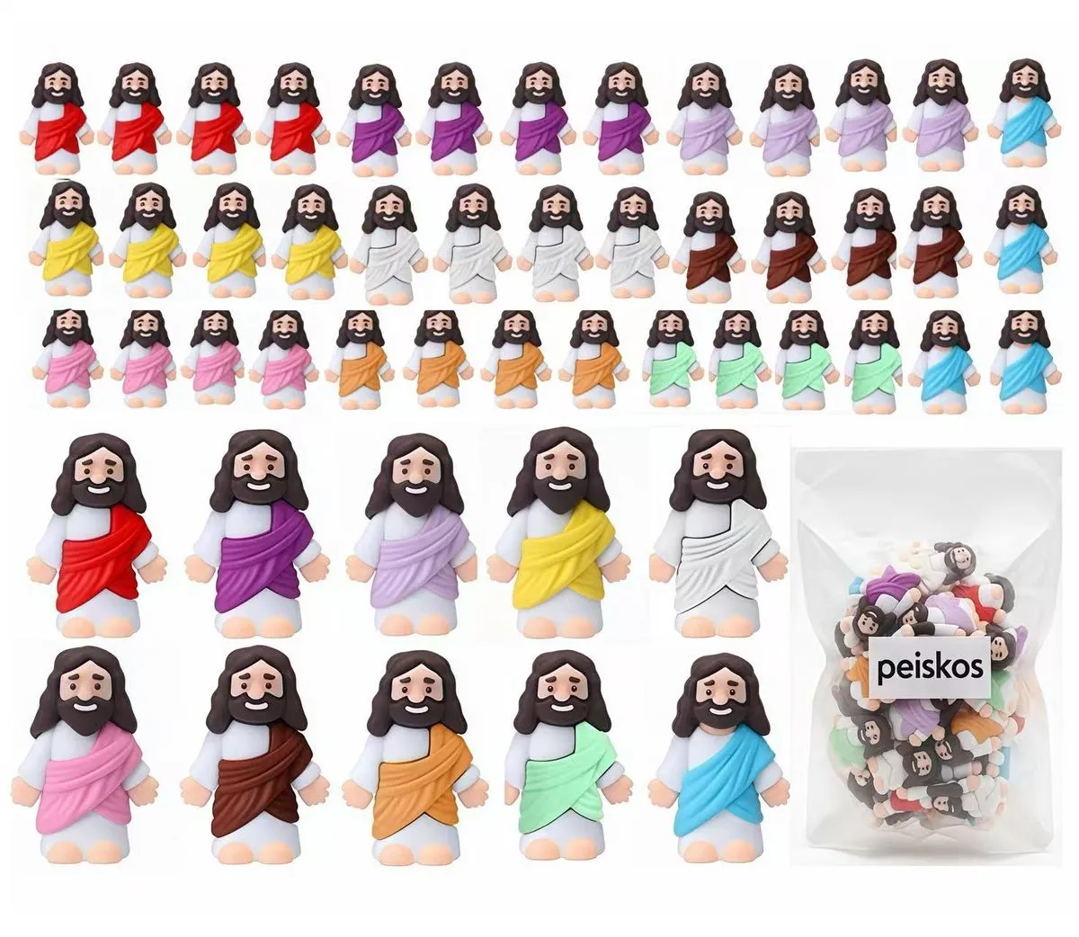 PEISKOS 50Pcs Mini Jesus Figures Toy Set for Christian Gift for Xmas Easter