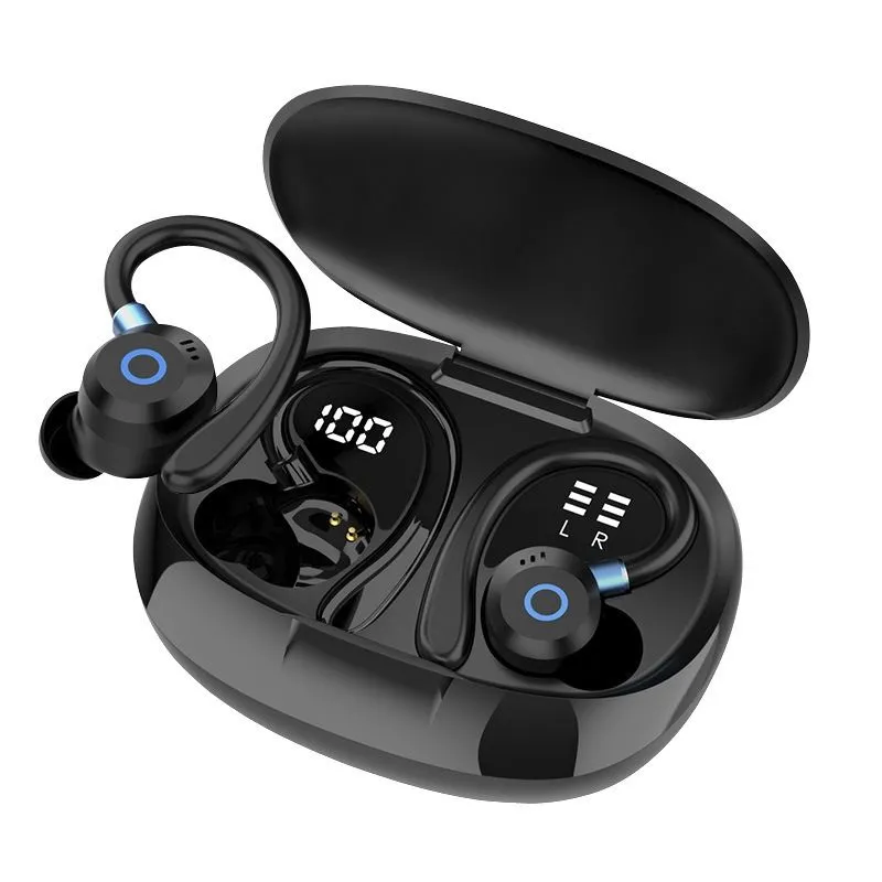 SP16 Ear Hook Bluetooth Earbuds Open Ear Long Battery - Black