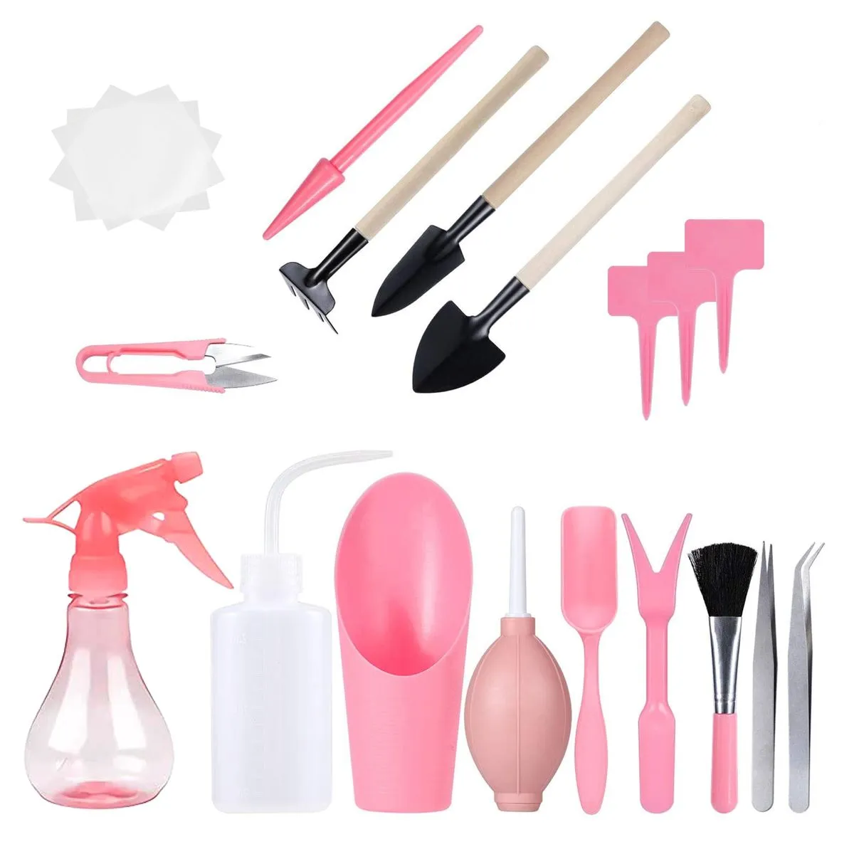 16 PCs Succulent Mini Garden Planting Hand Tools Set-Pink