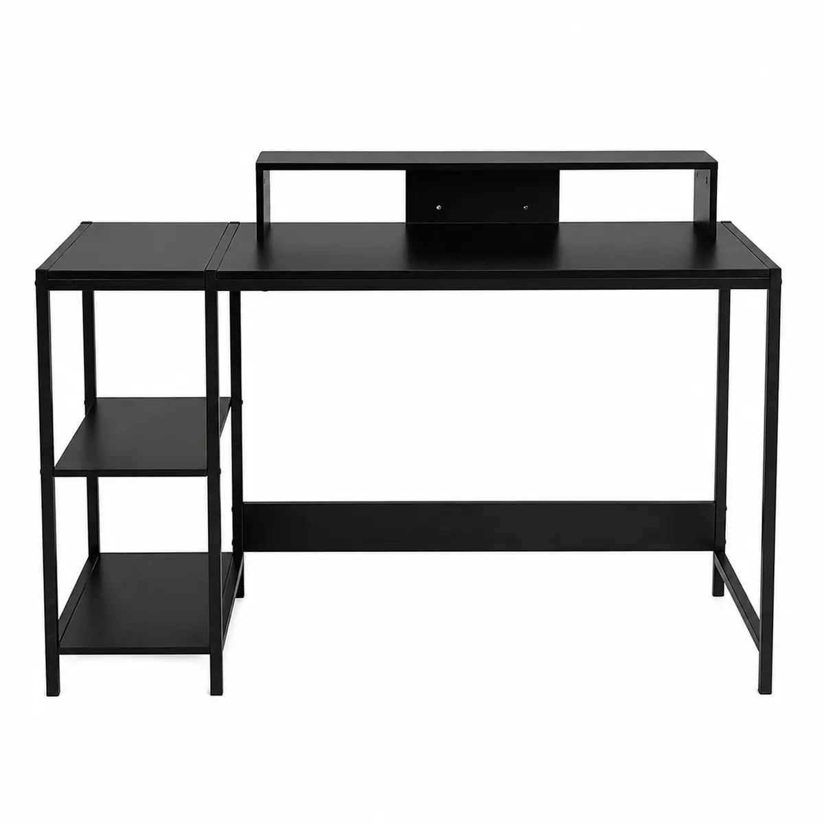 Black Two-Tier Office Desk with Raised Monitor Shelf