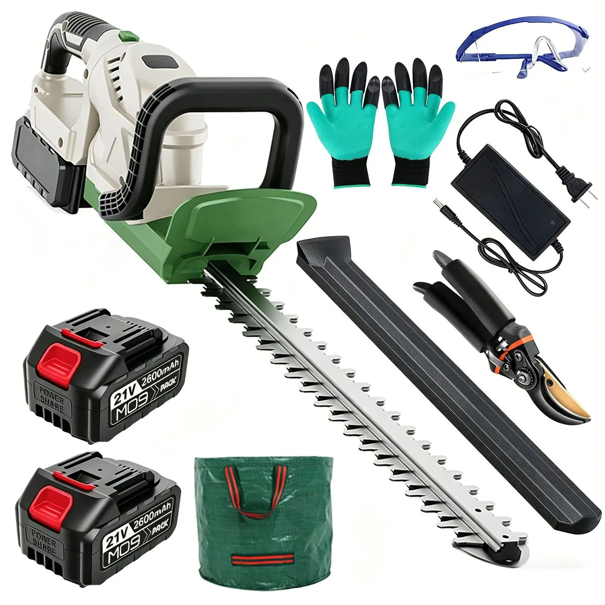 Cordless Hedge Trimmer Set - Electric Bush Clipper, Rechargeable Batteries