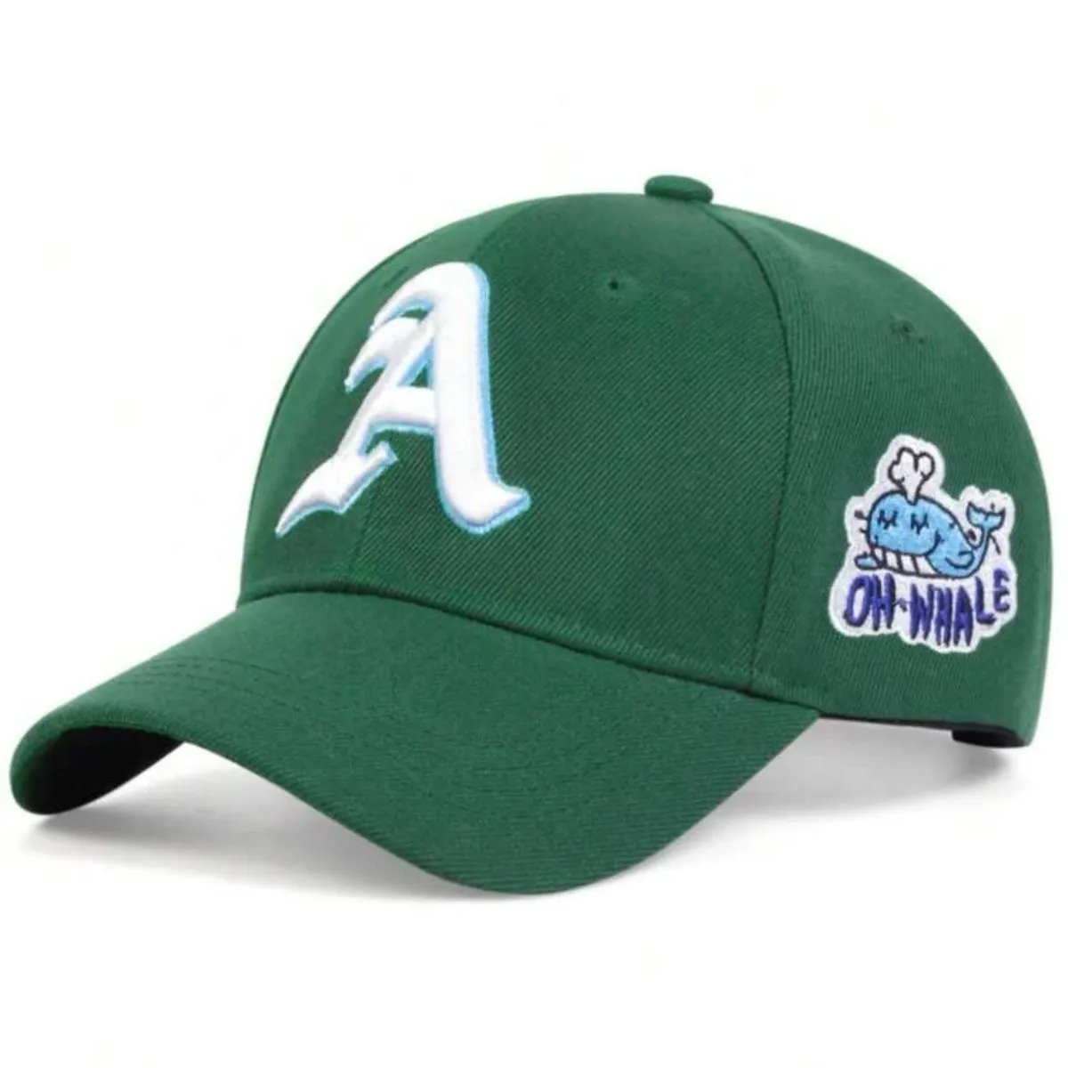 Men Baseball Cap - Whale and Letter Embroidery - Trucker Cap - Green