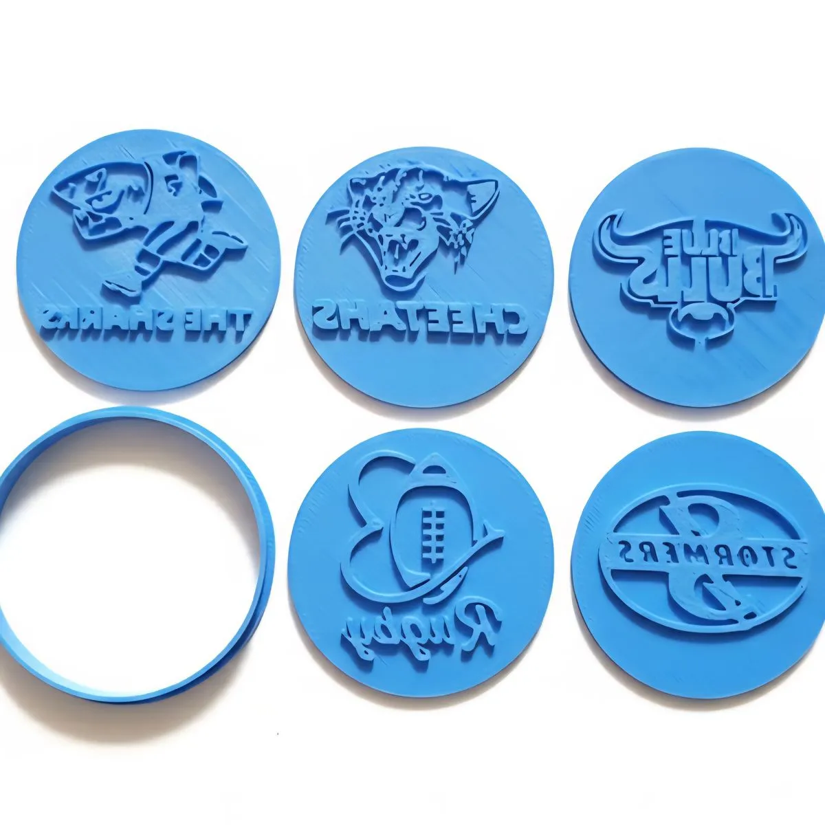 Rugby Fondant Stamp Set - 5 Piece Round Embossing Stamps (6 cm)
