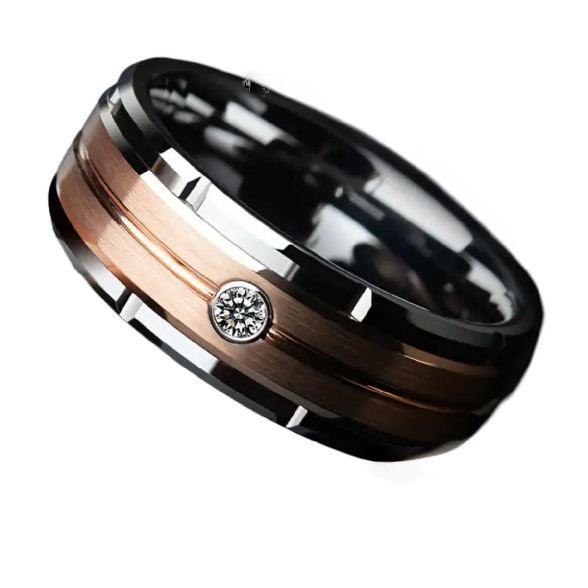 Two-Tone Titanium Ring for Men - Rose-Gold & Silver