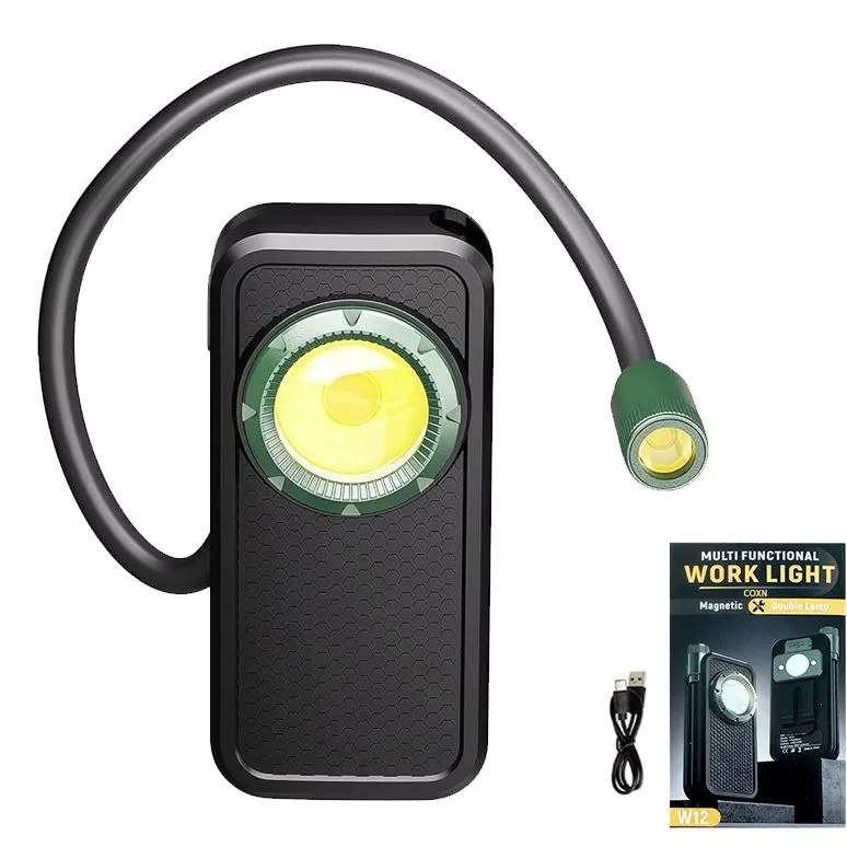 COB magnetic work light hose can be bent, USB rechargeable camping light - Black