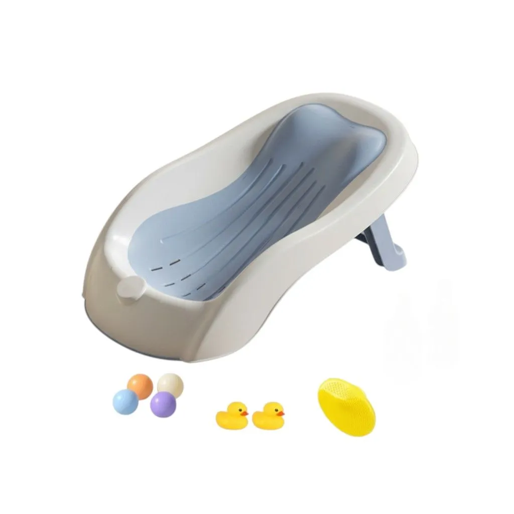 9 Piece - Infant Bath Support Seat With Silicone Cushion & Toys - Blue