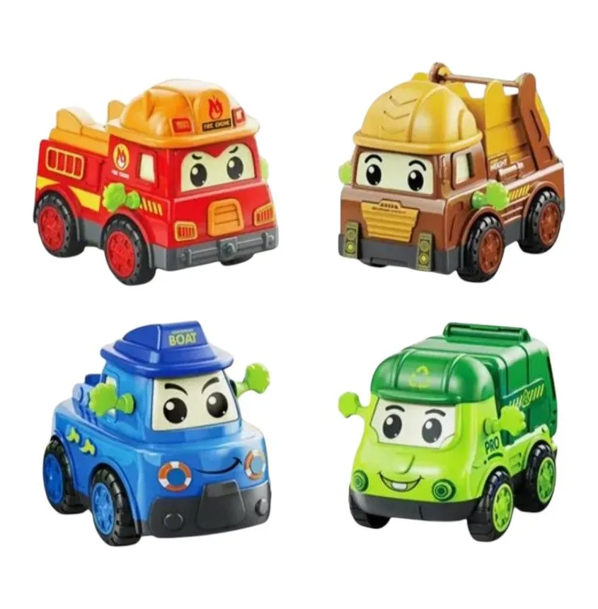 FunBlast Setof 4 Toy Vehicles Fire Truck FireEngine,Construction Boat Truck