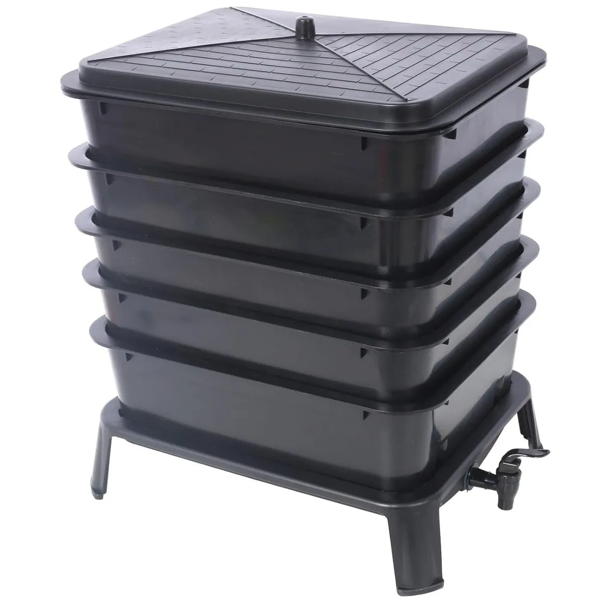 50L 5-Tray Worm Composting Bin - Indoor & Outdoor Vermicomposter Kit Black