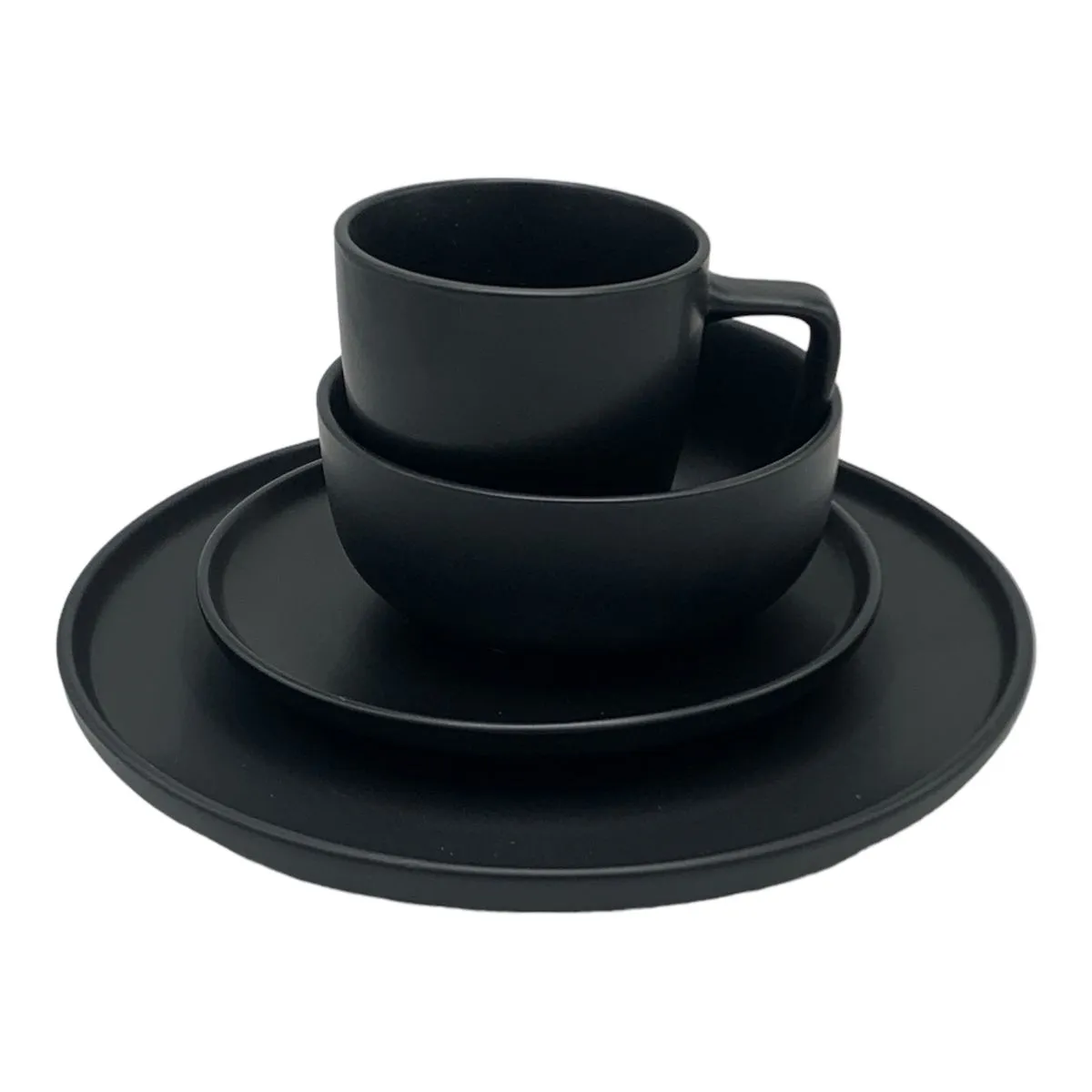 Dinner Set Lipped Border - 16 Piece - Black