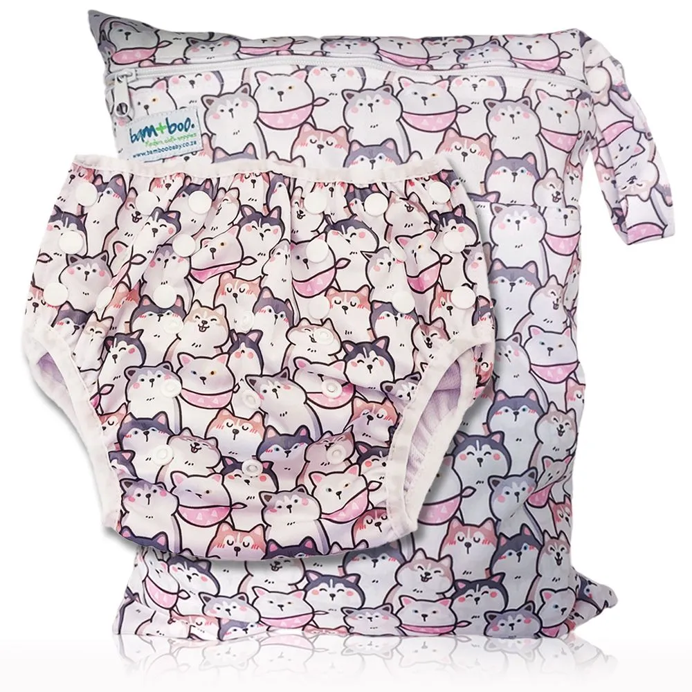 Wetbag and Swim Nappy Combo - Kitty Cat - Large
